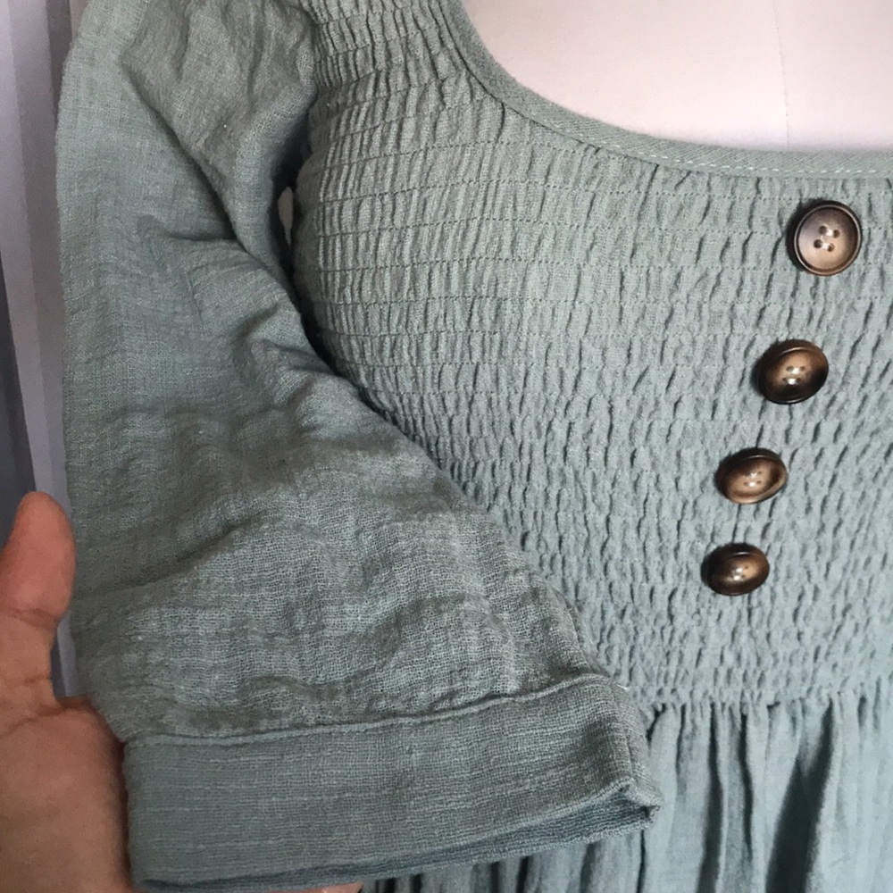 Sage Green Smocked Top Midi Dress - Picture 5 of 7